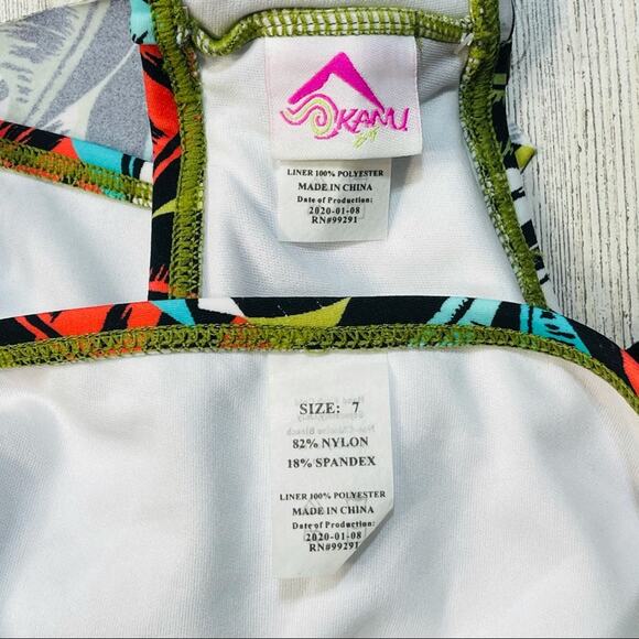 Kanu Surf Girls Maya Swimsuit Bikini SZ 7 Adjustable Spaghetti Straps Leaf Print - Picture 5 of 6